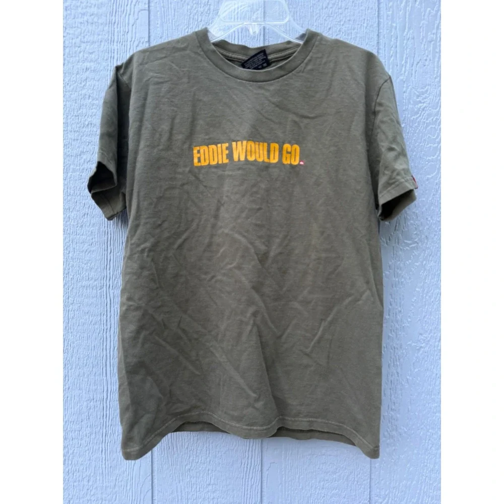 Quiksilver Eddie Aikau Waimea Bay Hawaii T-Shirt Eddie Would Go Olive Green M